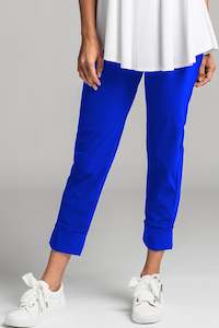 Clothing manufacturing - womens and girls: PAULA RYAN ESSENTIALS Wide Cuff Capri Pant Microjersey - Greek Blue