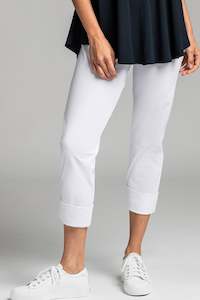 PAULA RYAN ESSENTIALS Wide Cuff Capri Pant - Classic Microjersey White