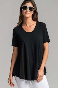 Clothing manufacturing - womens and girls: PAULA RYAN ESSENTIALS Scoop Neck Swing Tee - Black Modal Soft