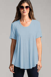 Clothing manufacturing - womens and girls: PAULA RYAN Scoop Neck Swing Tee - Oxford Blue