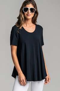 PAULA RYAN ESSENTIALS Scoop Neck Swing Tee - Navy MicroModal