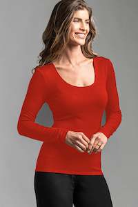 Clothing manufacturing - womens and girls: PAULA RYAN Slim Fit Long Sleeve Scoop Neck Merino Top - Chilli