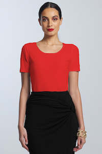 Clothing manufacturing - womens and girls: PAULA RYAN Scoop Neck Body Tee Microjersey - Poppy