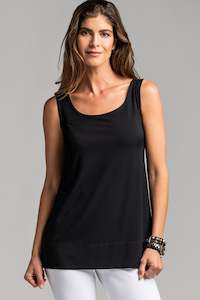 Clothing manufacturing - womens and girls: PAULA RYAN Easy Fit Scoop Neck Singlet Microjersey - Black