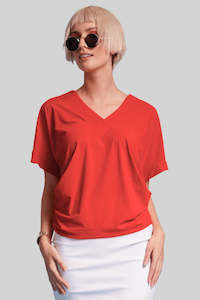 PAULA RYAN V Neck Side Tuck Top - Grenadine - Microjersey