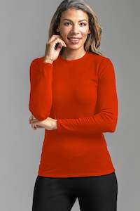 Clothing manufacturing - womens and girls: PAULA RYAN ESSENTIALS Slim Fit Long Sleeve Crew Neck Top - Merino Pimento