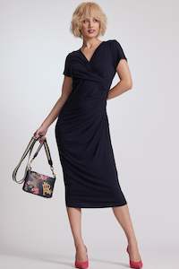 PAULA RYAN Side Gather Cap Sleeve Dress - Black Micromodal