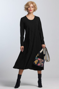 PAULA RYAN Bias panelled A Line Dress - Black Microjersey