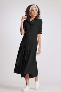 PAULA RYAN Pocketed Shirtdress - Black - Microjersey