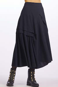 Clothing manufacturing - womens and girls: PAULA RYAN Deep Tuck Skirt - Navy