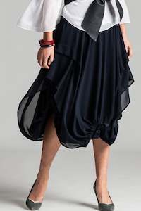 Clothing manufacturing - womens and girls: PAULA RYAN Chiffon Balloon Skirt - Navy