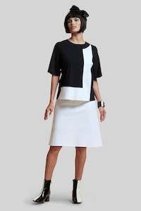 PAULA RYAN A-Line Knee Length Skirt - White - Microjersey