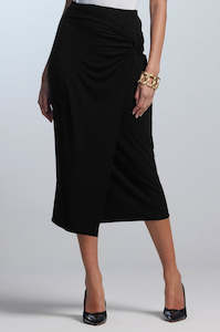 PAULA RYAN Twist Wrap Skirt - Black Merino