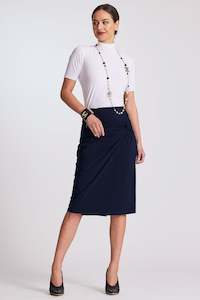 Clothing manufacturing - womens and girls: PAULA RYAN Short Twist Wrap Skirt - Navy