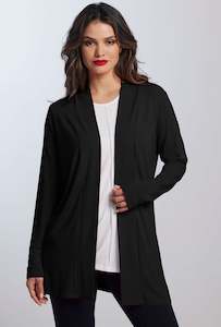 Clothing manufacturing - womens and girls: PAULA RYAN ESSENTIALS Edge To Edge Cardigan - Modal Soft Black