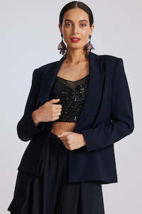 Clothing manufacturing - womens and girls: PAULA RYAN Summer Tuxedo Blazer - Navy