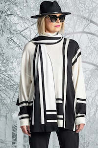 Clothing manufacturing - womens and girls: PAULA RYAN Block Stripe Jumper - Winter White/Black