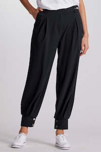 Clothing manufacturing - womens and girls: PAULA RYAN Cuffed Pant - Black - Microjersey