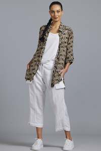 Clothing manufacturing - womens and girls: PAULA RYAN Washer Linen Casual Pant - White