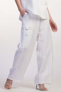 Clothing manufacturing - womens and girls: PAULA RYAN RELAXED Linen Soft Leg Pant - White