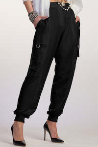 Clothing manufacturing - womens and girls: PAULA RYAN RELAXED Linen Jogger - Black