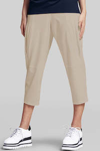 Clothing manufacturing - womens and girls: PAULA RYAN Tuck Front Basque Pant - Sand- Microjersey