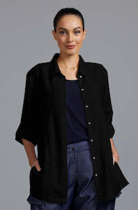 Clothing manufacturing - womens and girls: PAULA RYAN Washer Linen Panel Shirt - Black