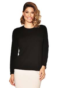 Clothing manufacturing - womens and girls: PAULA RYAN ESSENTIALS Easy Fit Long Sleeve Crew Neck Top - Merino