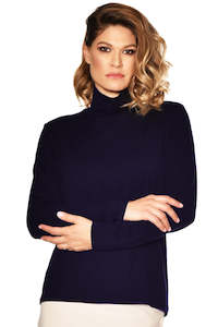 PAULA RYAN ESSENTIALS Easy Fit Long Sleeve Polo Neck Top - Merino - Navy