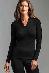 PAULA RYAN ESSENTIALS Slim Fit Long Sleeve High Neck V Top - Merino