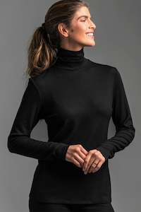 PAULA RYAN ESSENTIALS Slim Fit Long Sleeve Polo Neck Top - Merino - Black