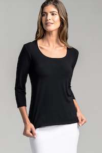 PAULA RYAN ESSENTIALS Easy Fit 3/4 Sleeve U Shape Neck Top - MicroModal