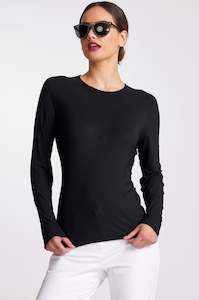 Clothing manufacturing - womens and girls: PAULA RYAN RELAXED Crew Neck Long Sleeve Body Tee - Black