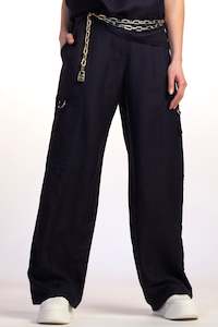 PAULA RYAN RELAXED Linen Soft Leg Pant - Navy