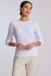 PAULA RYAN RELAXED Crew Neck Long Sleeve Body Tee - White