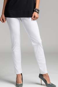 Clothing manufacturing - womens and girls: PAULA RYAN ESSENTIALS Waisted Cigarette Pant - Microjersey White