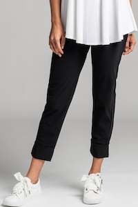 Clothing manufacturing - womens and girls: PAULA RYAN ESSENTIALS Wide Cuff Capri Pant - Classic Microjersey Black