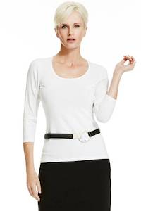 PAULA RYAN ESSENTIALS Slim Fit 3/4 Sleeve U Shape Neck Top - MicroModal