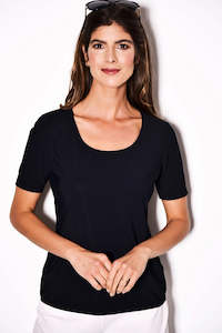 Clothing manufacturing - womens and girls: PAULA RYAN Scoop Neck Body Tee - Black Microjersey