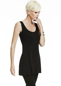 Clothing manufacturing - womens and girls: PAULA RYAN ESSENTIALS Slim Fit Side Split Long Singlet - MicroModal