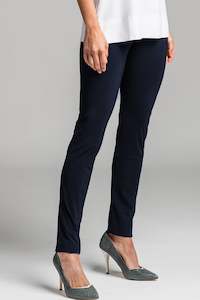 Clothing manufacturing - womens and girls: PAULA RYAN ESSENTIALS Waisted Cigarette Pant - Microjersey Navy