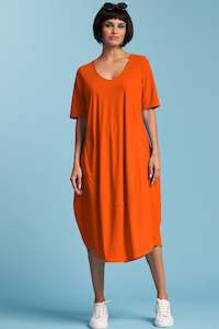 Clothing manufacturing - womens and girls: PAULA RYAN Half Sleeve Tulip Dress - Orange Zest - Microjersey