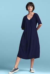 PAULA RYAN Half Sleeve Tulip Dress - Navy - Microjersey