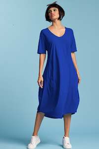 PAULA RYAN Half Sleeve Tulip Dress - Greek Blue - Microjersey