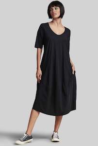 PAULA RYAN Half Sleeve Tulip Dress - Black - Microjersey