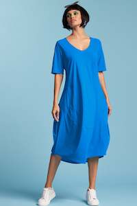 PAULA RYAN Half Sleeve Tulip Dress - Calyspo Blue - Microjersey