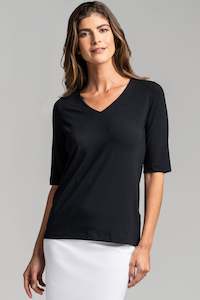 PAULA RYAN ESSENTIALS Easy Fit Half Sleeve V Neck Top - Micromodal