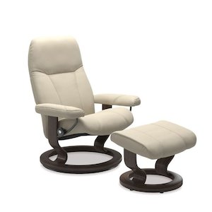 Investment - commercial property: Stressless® Consul Medium Leather Recliner - Classic Base (Batick Cream Wenge base)