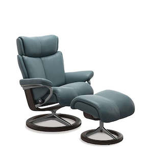 Investment - commercial property: Stressless® Magic Medium Leather Recliner - Signature Base (Paloma Teal Blue)