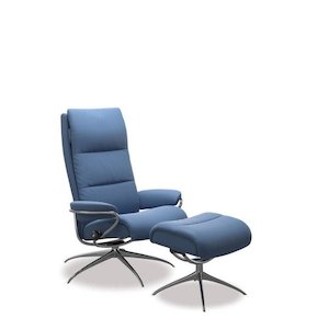 Investment - commercial property: Stressless® Tokyo Leather Recliner with Fixed Headrest - Star Base - Batick Lazuli Blue